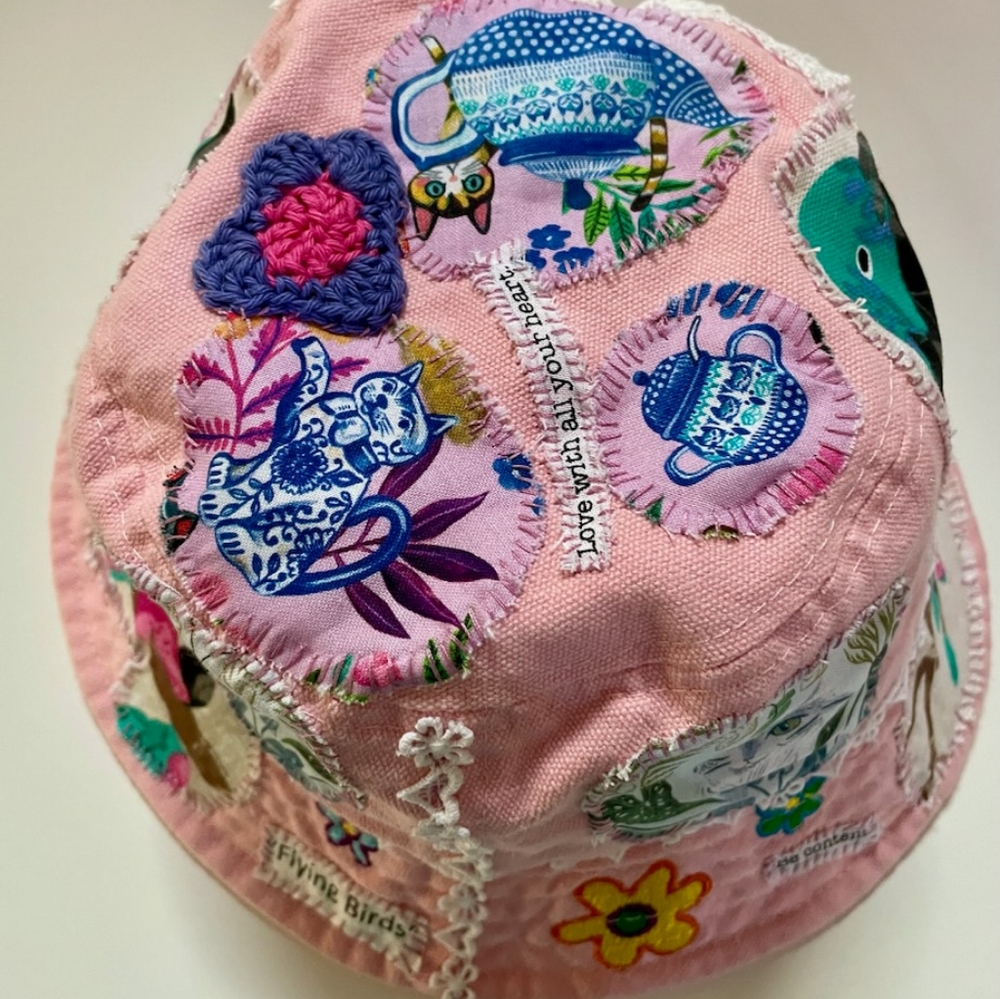 Artisan Upcycled Urban Outfitters Pink Embroidered embellished Bucket Hat - Picture 4 of 7
